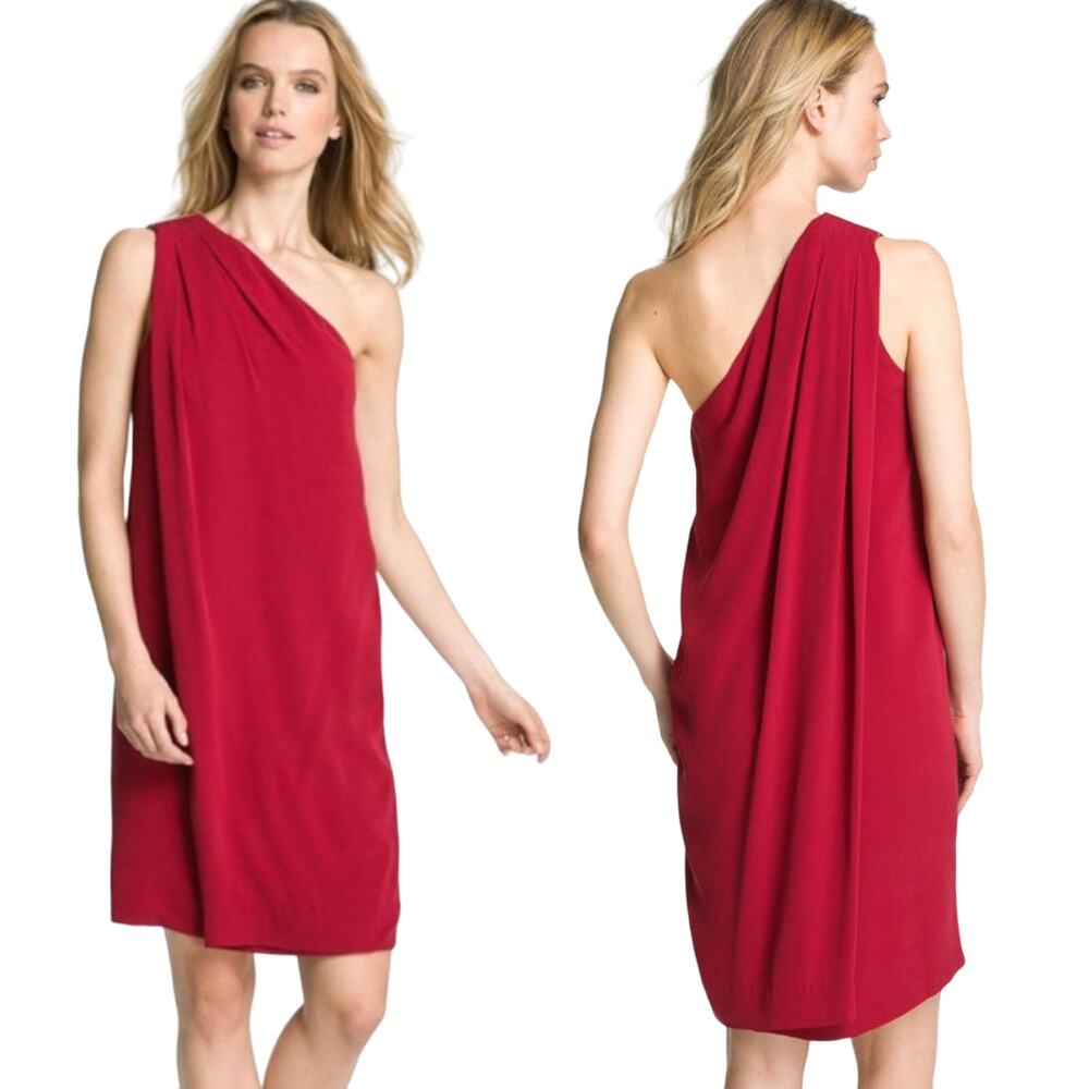 Diane Von Furstenberg Liluye Dress Silk One Shoulder Sleeveless Mini Red NEW 8